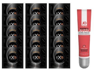Комплект EXS Black Latex 15 шт + System JO WARM & BUZZY збудливий гель для клітора, 10 мл SOS14666 фото