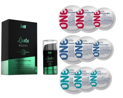 Комплект 21 шт ONE + Пролонгатор для чоловіків Intt Lasts (15 мл) SOS4197 фото