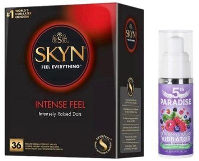 Набор из SKYN Intense Feel (36 шт) + жидкий вибратор 5th Paradise Liquid Vibrator &mdash; Красные ягоды (30 мл) SOS9856 фото