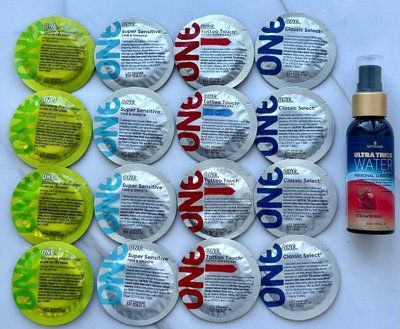 Набір 16 штук ONE Super Sensitive, Tattoo Touch, Glowing Pleasures, Classic + Sensuva Ultra-Thick Water-Based Strawberry (57 мл) SOS3898 фото