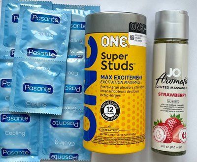 Набор 22 шт ONE Super Studs + Pasante Cooling + System JO Aromatix Strawberry 120 мл SOS1697 фото
