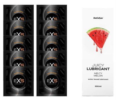 Набір: EXS Black Latex 10 шт. + Лубрикант Satisfyer Melty Melon 300 мл SOS11159 фото