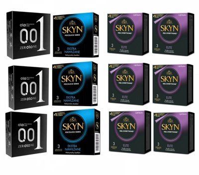 Набір із 36 шт - SKYN : Elite 3x6 (18 шт) , Extra Lube 3х3 (9 шт)та OLO ультратонкі з гіалуроновою змазкою 3x3 (9 шт) SOS252 фото