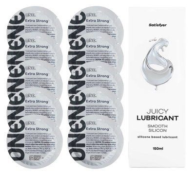 Комплект ONE Extra strong 10 шт. + Лубрикант Satisfyer Juicy Lubricant Smooth Silicon (150 мл) SOS12265 фото