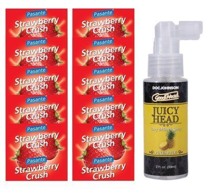 Pasante Strawberry Crush 10 шт + Doc Johnson &ndash; Juicy Head Dry Mouth &ndash; Pineapple, 59 мл SOS13968 фото