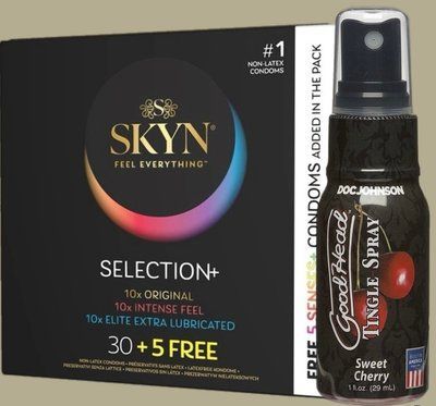 Комплект Skyn ​​Selection 30 шт + 5 из 5 Senses , 35 шт + Спрей Doc Johnson GoodHead Tingle Spray - Sweet Cherry (29 мл) SOS5514 фото