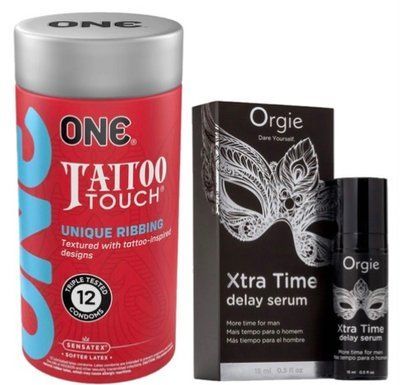 Набор из ONE Tattoo Touch Pack 12 шт + Пролонгатор Orgie Xtra Time Delay Serum, 15 мл SOS9446 фото
