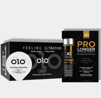 OLO 0.01 Feeling Ultrathin Black 10 шт + Пролонгатор JO Prolonger Spray with Lidocaine (60 мл) SOS5881 фото