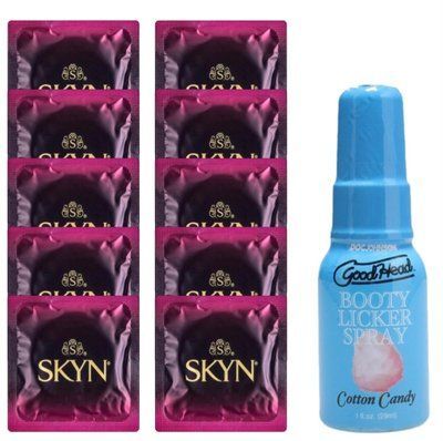 Комплект SKYN Cherry Sunrise 10 шт + Doc Johnson GoodHead Booty Licker Spray Cotton Candy (29 мл) SOS13667 фото
