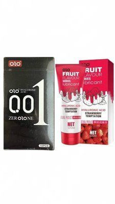 Набір : Лубрикант OLO SWEET SECRET з ароматом полуниці 120ml та OLO ультратонкі з гіалуроновою змазкою 10 шт OL42 фото