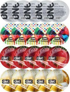 Набір з 20 шт ONE Extra strong + One Extreme ribs + ONE Chocolate Strawberry + ONE Banana Split SOS8196 фото