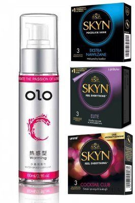 Набір Skyn : Extra Lube , Elite, Cocktail Club 3x3 (9 шт) та Лубрикант зігріваючий OLO 60 мл SOS143 фото