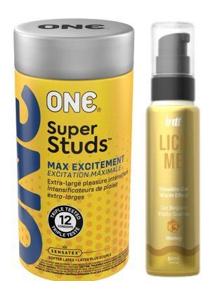 Комплект 12 шт ONE Super Studs + Гель INTT Lick Me Kissable Gel Honey 50 мл SOS6220 фото