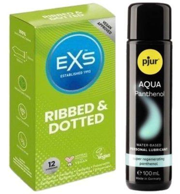 Набір EXS Ribbed & Dotted (12 шт) + pjur Aqua Panthenol 100 мл SOS13518 фото