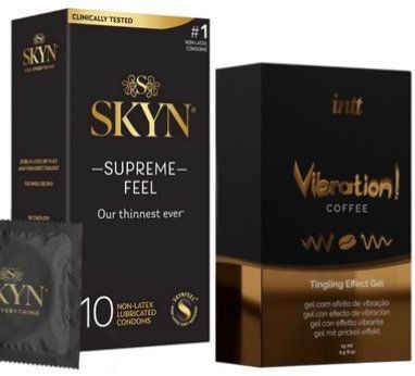 Набор из Skyn ​​Supreme Feel 10 шт. + Жидкий вибратор Intt Vibration Coffee (15 мл) SOS10307 фото