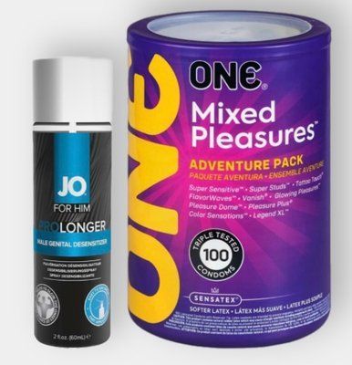 ONE Mixed Pleasures 100 шт - Пролонгатор JO Prolonger Spray with Benzocaine (60 мл) SOS6320 фото