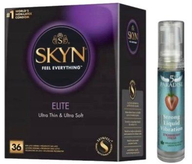 Набор из SKYN Elite 36 шт + Жидкий вибратор 5th Paradise Liquid Vibrator &mdash; Клубника (10 мл) SOS10256 фото