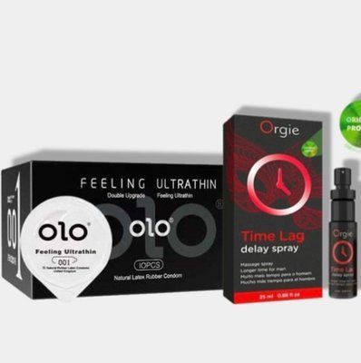 OLO 0.01 Feeling Ultrathin Black 10 шт + Пролонгатор Time Lag, 25 мл. ORGIE SOS5882 фото