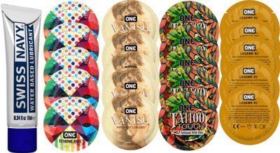 Набор из Swiss Navy Water-Based 10 мл + ONERibs + ONE Vanish + ONETattoo + ONE Legend XL SOS8497 фото