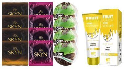 Комплект: Лубрикант OLO Banana (120 мл) + 8 шт. SKYN + 4 шт. ONE Mint Chocolate SOS10510 фото