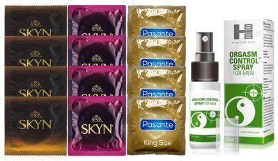 Комплект: Пролонгатор SHS Orgasm Control Spray 15 мл + 8 шт. SKYN + 4 шт. Pasante King Size SOS10911 фото