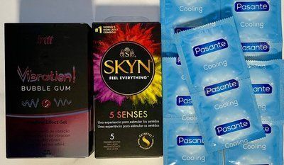 Комплект 15 шт SKYN 5 Senses - Pasante Cooling + Рідкий вібратор Intt Vibration Bubble Gum (15 мл) SOS1498 фото
