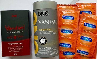 Набор 24 шт ONE ONE Vanish + Pasante Warming + Жидкий вибратор Intt Vibration Strawberry (15 мл) SOS1548 фото