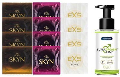 Комплект: Пролонгатор Super Orgasm Stop Гель (150 мл) + 8 шт. SKYN + 4 шт. EXS Pure SOS10811 фото