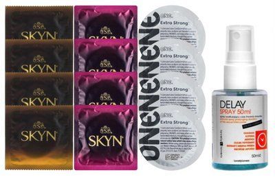 Комплект: Пролонгатор LOVELY LOVERS DELAY SPRAY 50 ML + 8 шт. SKYN + 4 шт. ONE Extra Strong SOS10861 фото