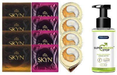 Комплект: Пролонгатор Super Orgasm Stop Гель (150 мл) + 8 шт. SKYN + 4 шт. OLO Gold 001 SOS10761 фото