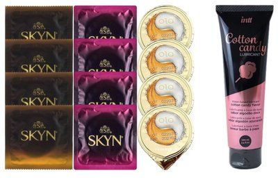Комплект: Смазка Intt Cotton Candy (100 мл) + 8 шт SKYN + 4 шт OLO с пролонгируемым эффектом SOS10407 фото