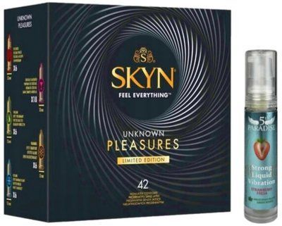 Набор из SKYN Pleasures (42 шт) + Жидкий вибратор 5th Paradise Liquid Vibrator &mdash; Клубника (10 мл) SOS10057 фото