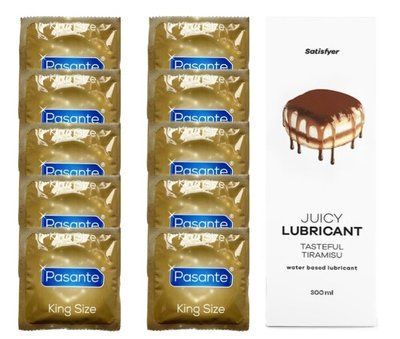 Набор Pasante King Size 10 шт. + Лубрикант Satisfyer Tasteful Tiramisu 300 мл SOS12016 фото