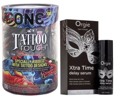 Набор из ONE Tattoo Touch, 100 шт + Пролонгатор Orgie Xtra Time Delay Serum, 15 мл SOS9147 фото