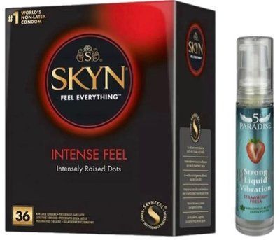 Набор из SKYN Intense Feel (36 шт) + жидкий вибратор 5th Paradise Liquid Vibrator &mdash; Клубника (10 мл) SOS9857 фото