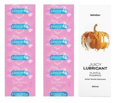 Комплект: Pasante extra sensitive 10 шт. + Лубрикант Satisfyer Juicy Lubricant Playful Pumpkin water based 300 мл SOS11516 фото
