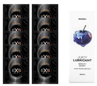 Набір: EXS Black Latex 10 шт. + Лубрикант Satisfyer Breezy Berry 300 мл SOS11160 фото