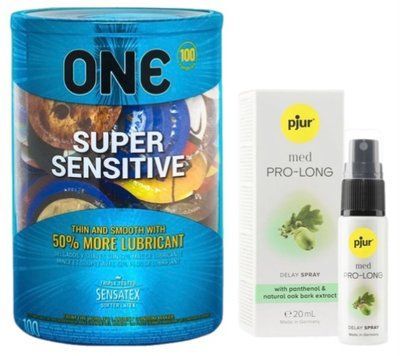 Набор из ONE Super Sensitive 100 шт + Пролонгатор pjur MED Prolong Spray 20 мл SOS9497 фото