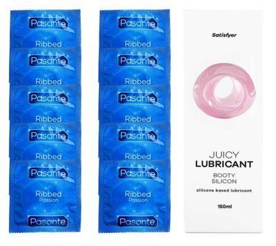 Комплект Pasante Ribbed 10 шт. + Лубрикант Satisfyer Juicy Lubricant Booty Silicon (150 мл) SOS12116 фото