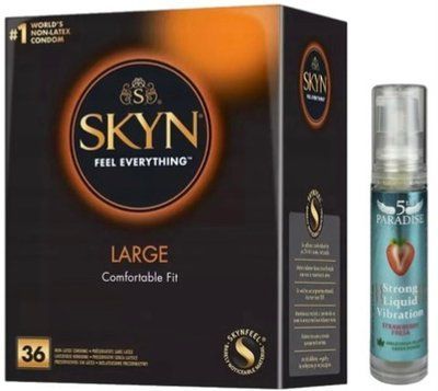 Набор из SKYN Large (36 шт) + Жидкий вибратор 5th Paradise Liquid Vibrator &mdash; Клубника (10 мл) SOS9957 фото