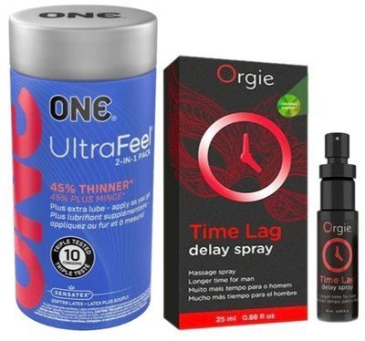 Набор из ONE UltraFeel 2-in-1 Pack 10 шт+Пролонгатор Time Lag, 25 мл. ORGIE SOS9247 фото