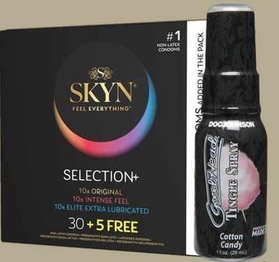 Комплект Skyn ​​Selection 30 шт + 5 of 5 Senses, 35 шт + Спрей Doc Johnson GoodHead Tingle Spray - Cotton Candy (29 мл) SOS5515 фото