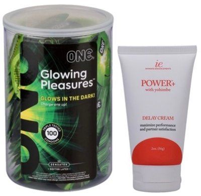 Набор из ONE Glowing Pleasures, 100 шт + Пролонгатор Doc Johnson Power+ с Yohimbe Delay Cream For Men 56 г SOS9547 фото