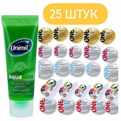 Набор из 25 шт ONE - Legend XL, Extreme Ribs, Super Sensitive, UltraFeel, Tattoo + Лубрикант охлаждающий OLO 60 мл SOS1303 фото