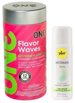 Комплект ONE Flavor Waves 12 штук + Pjur Woman Aloe 30 мл SOS12969 фото