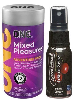 Комплект 12 шт ONE Mixed Pleasures + Спрей Doc Johnson GoodHead Tingle Spray - Sweet Cherry (29 мл) SOS6121 фото