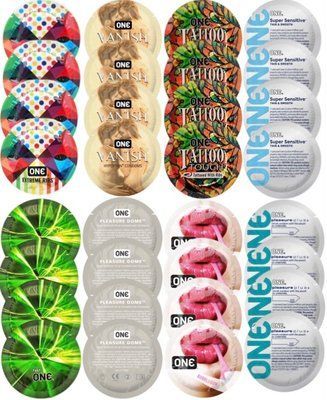 Набор с 32 шт ONE Ribs + ONE Vanish + ONE Tattoo + ONE Sensitive + ONE Glowing + ONE Dome + ONE Bubblegum + ONE Pleasure Plus SOS8297 фото