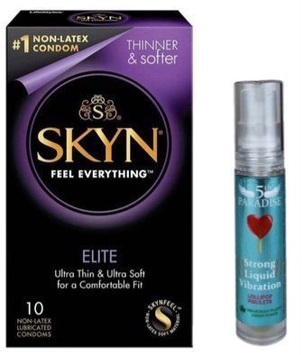Набор из SKYN Elite (10 шт) + Жидкий вибратор мощный вкус: 5th Paradise Liquid Vibrator &mdash; Леденец (10 мл) SOS9758 фото