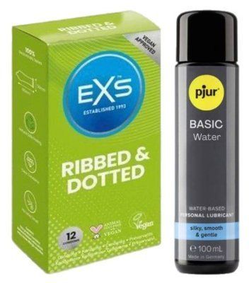 Набір EXS Ribbed & Dotted (12 шт) + pjur Basic Waterbased 100 мл SOS13519 фото