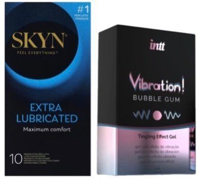 Набор из SKYN Extra Lube (10 шт) + Жидкий вибратор Intt Vibration Bubble Gum (15 мл) SOS10208 фото
